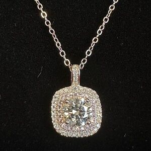 Silver Cushion-Cut Moissanite Pendant Necklace